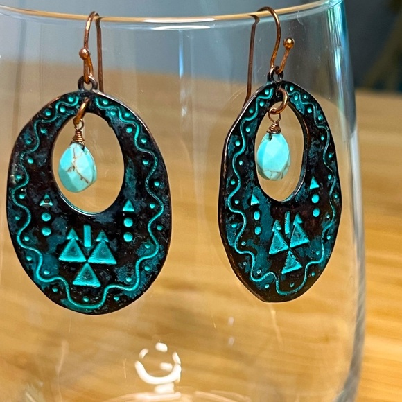 Vintage copper and turquoise earrings - Picture 1 of 5